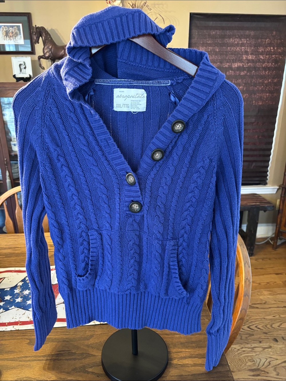 Aeropostale Purple Cable Knit Button V-Neck Sweater